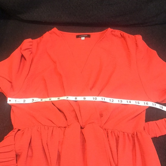 Orange Long Ruffled Sleeve Faux Wrap Belted Waist Maxi Dress-Size M - Picture 12 of 14